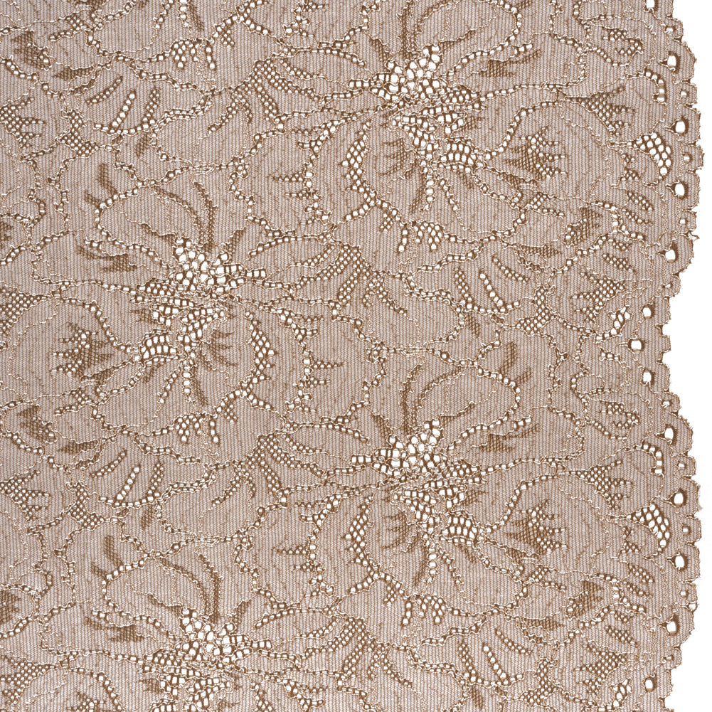 Stretch Corded Lace with Finished Edges - Cub Brown and Natural Bold Blooming Florals - Dania Collection
