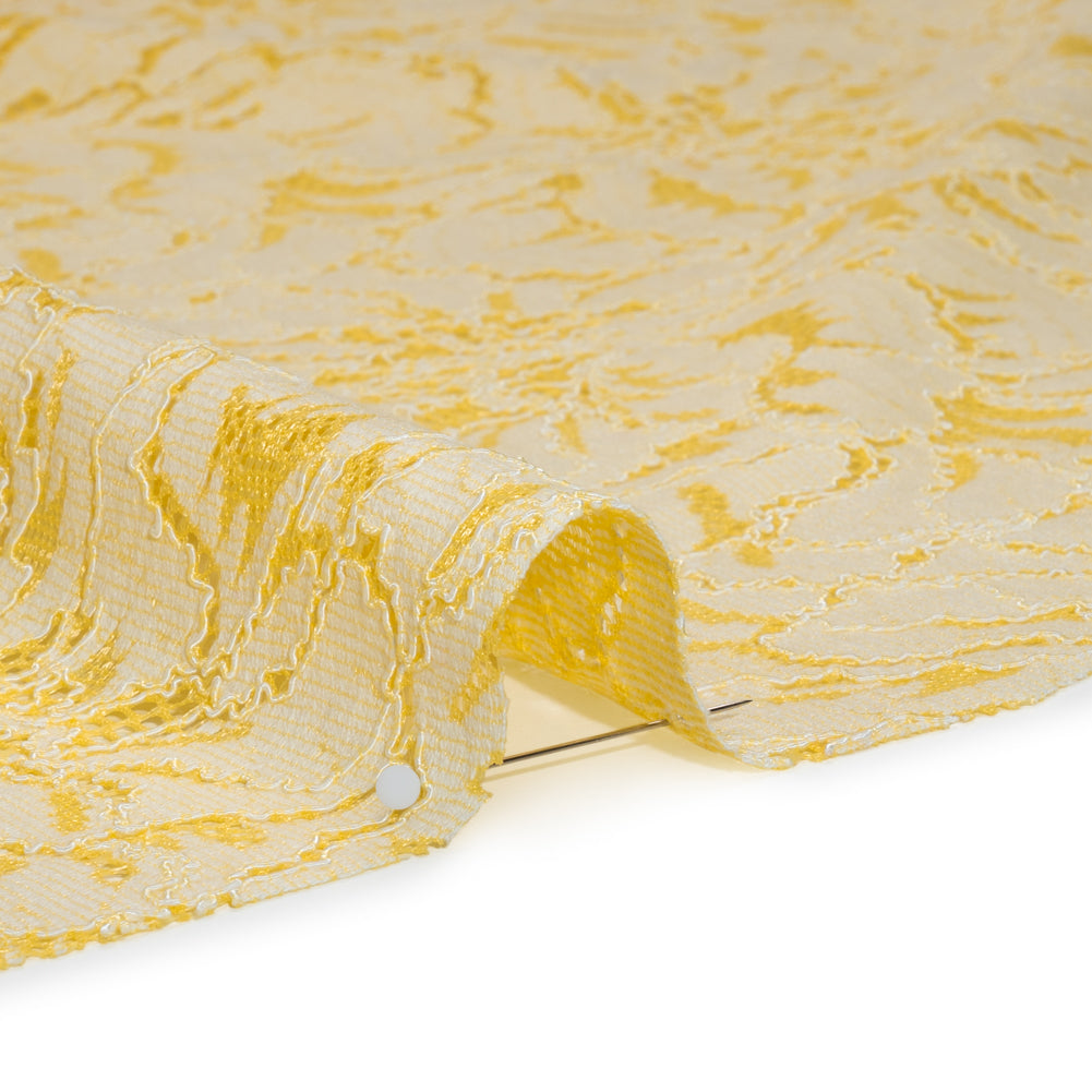 Stretch Corded Lace with Finished Edges - Acacia Yellow and Natural Bold Blooming Florals - Dania Collection