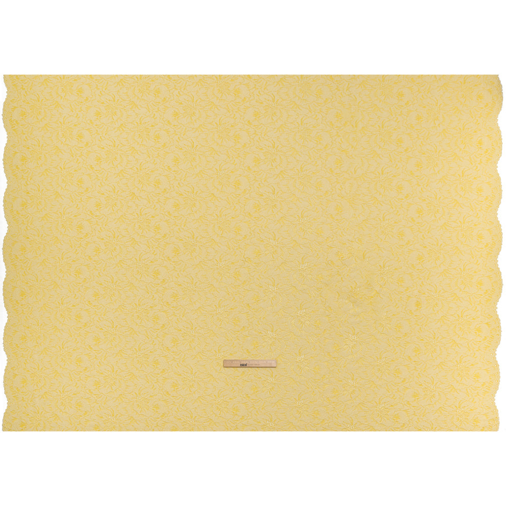 Stretch Corded Lace with Finished Edges - Acacia Yellow and Natural Bold Blooming Florals - Dania Collection