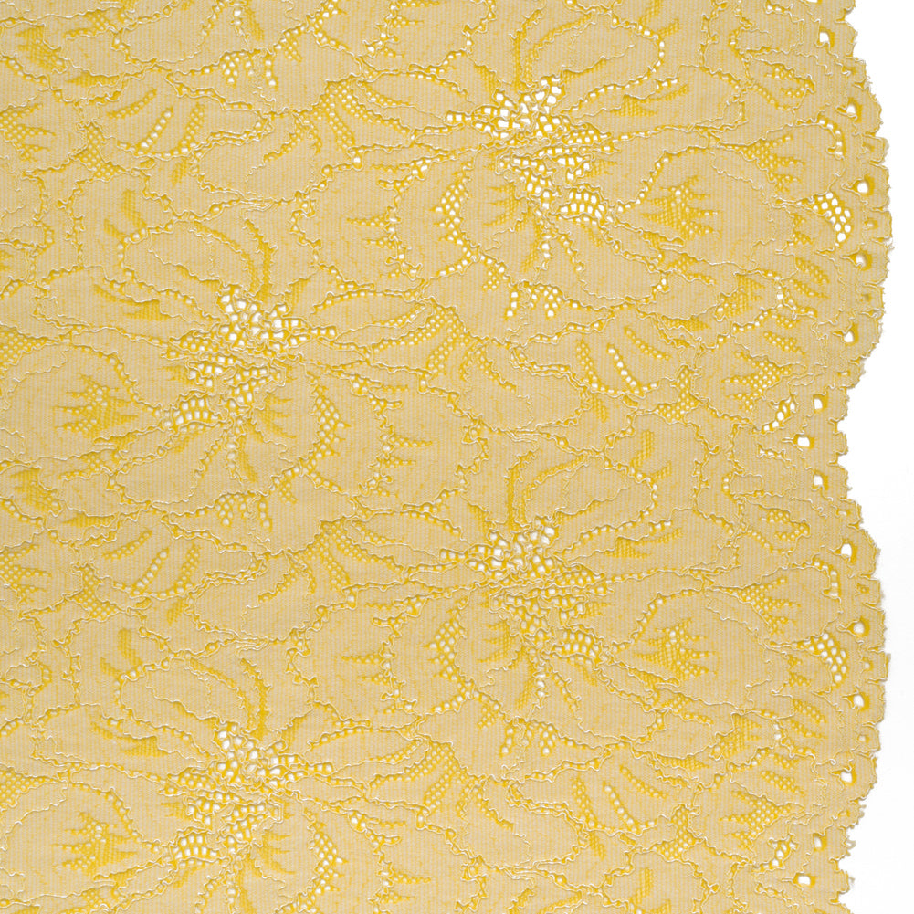 Stretch Corded Lace with Finished Edges - Acacia Yellow and Natural Bold Blooming Florals - Dania Collection