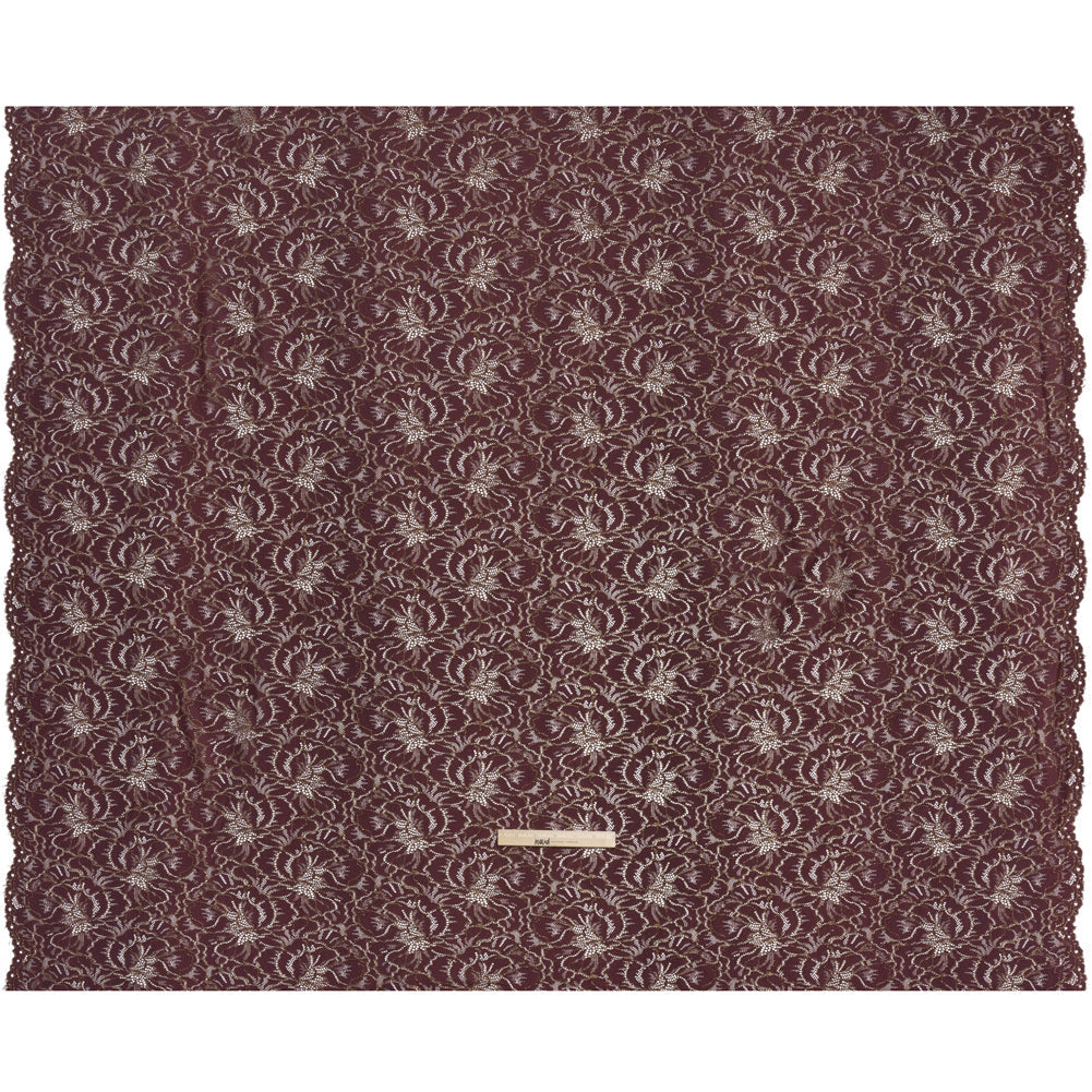 Stretch Metallic Corded Lace with Finished Edges - Deep Orchid Purple and Gold Bold Blooming Florals - Dania Collection