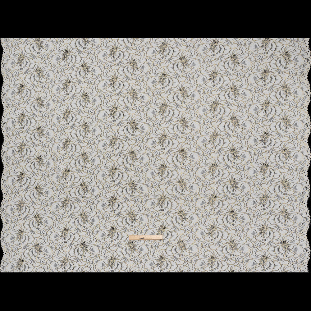 Stretch Metallic Corded Lace with Finished Edges - Ivory and Gold Bold Blooming Florals - Dania Collection