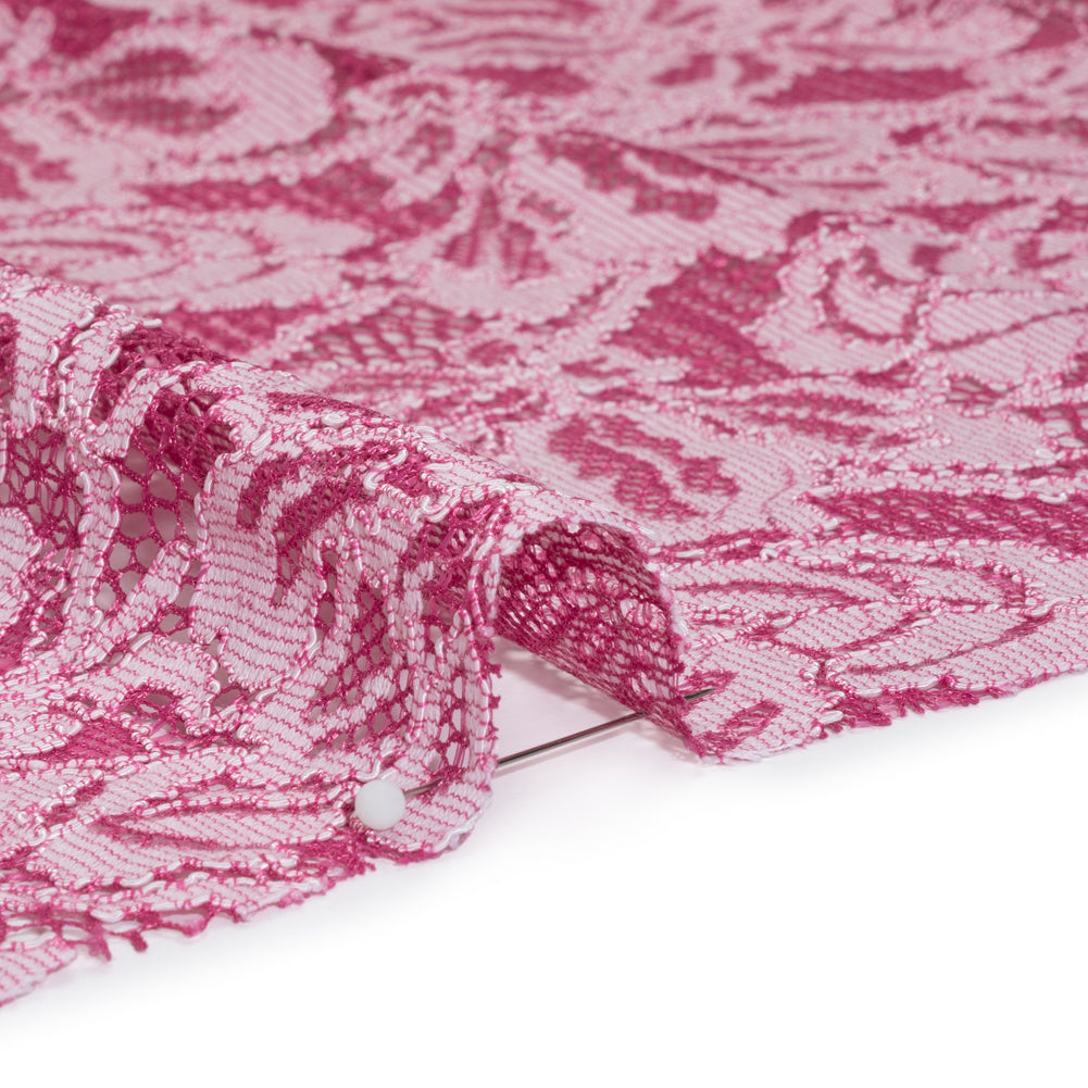 Stretch Corded Lace with Finished Edges - Festival Fuchsia and Natural Tropical Blossoms - Ottilie Collection