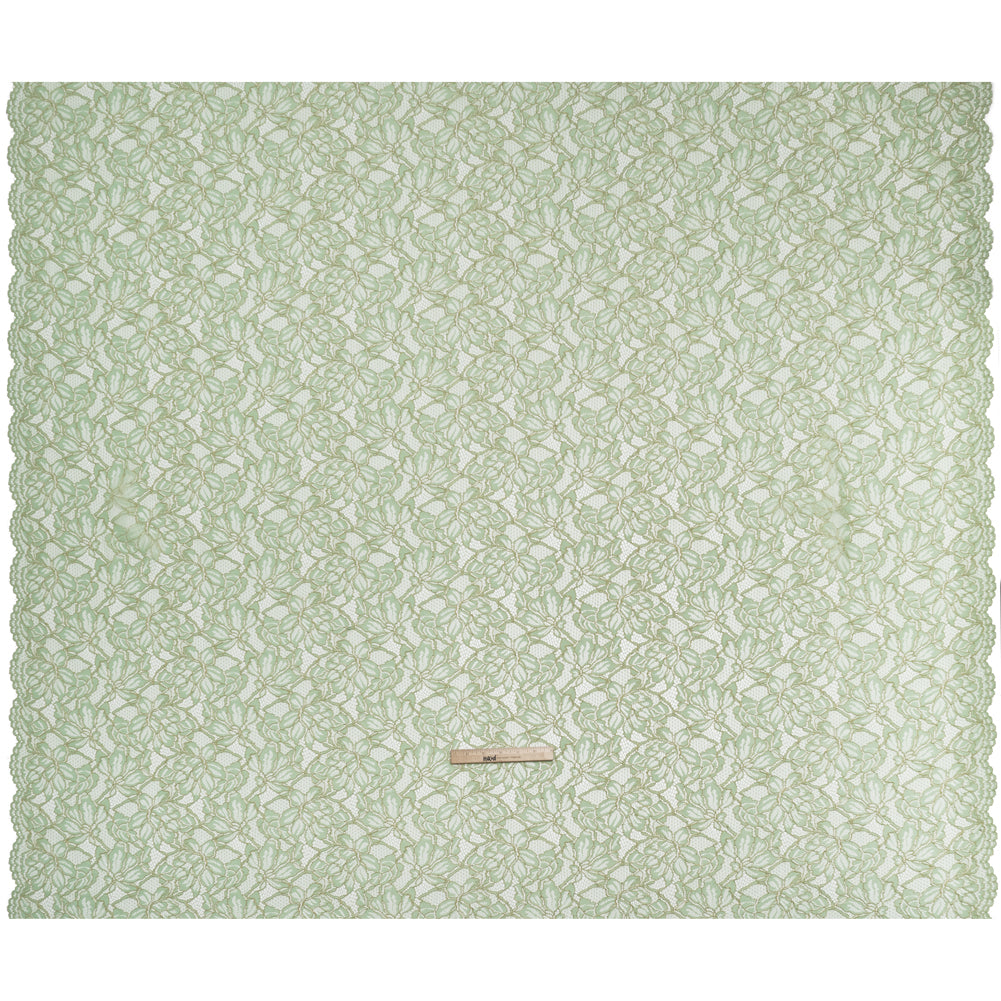 Stretch Metallic Corded Lace with Finished Edges - Dusty Aqua and Gold Tropical Blossoms - Ottilie Collection