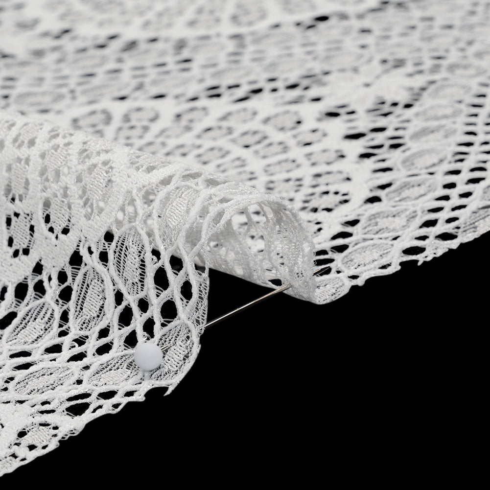 Nylon Raschel Lace Panel with Finished Scalloped Edges - Ivory Floral Medallions