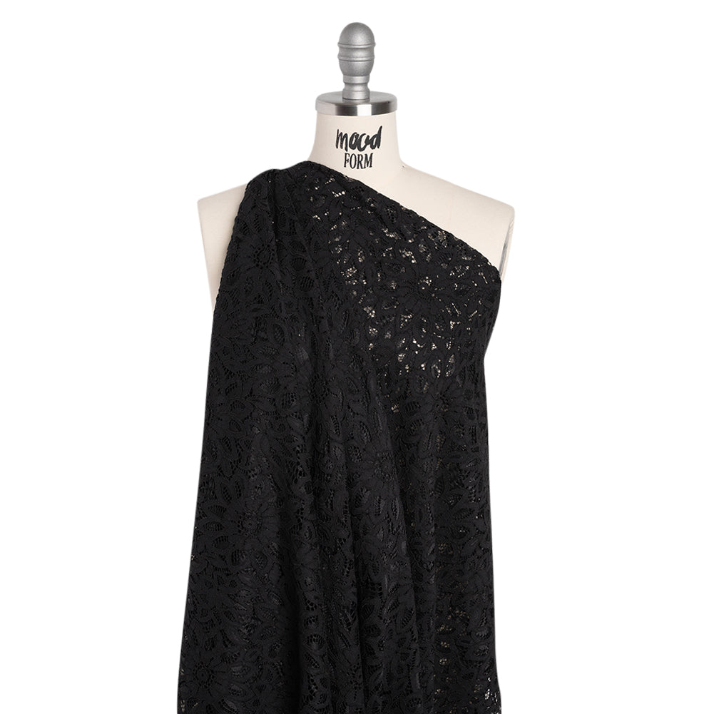 Corded Lace with Finished Scalloped Edges - Black Sunflowers