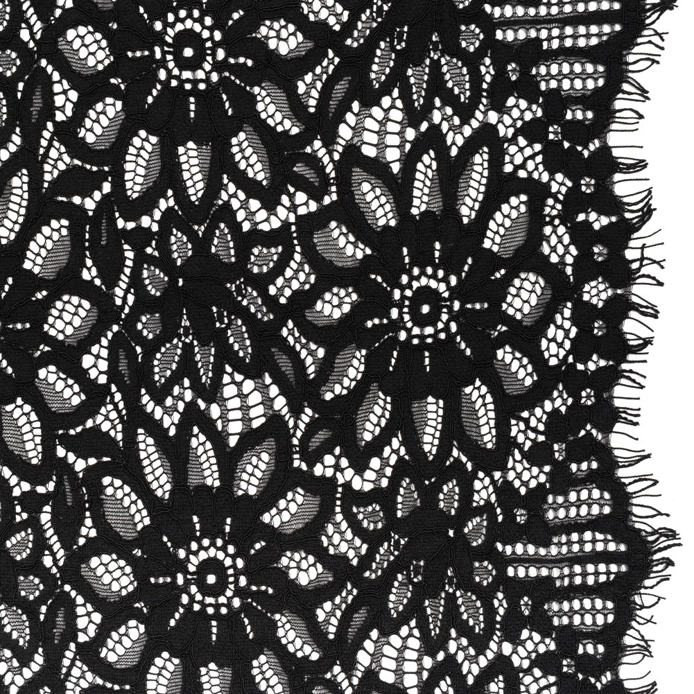 Corded Lace with Finished Scalloped Edges - Black Sunflowers
