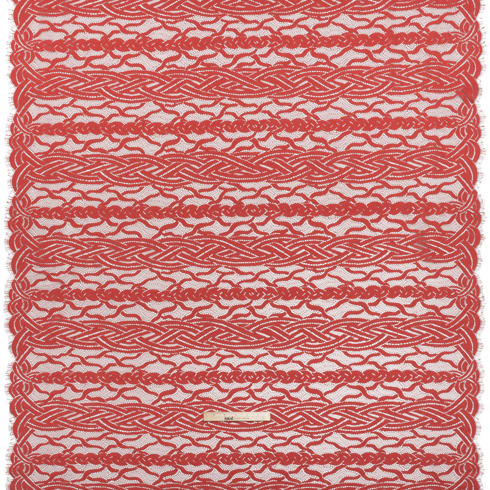 Cotton and Nylon Lace Panel with Finished Edges - Berry and Cardinal Red Celtic Knotwork and Braids