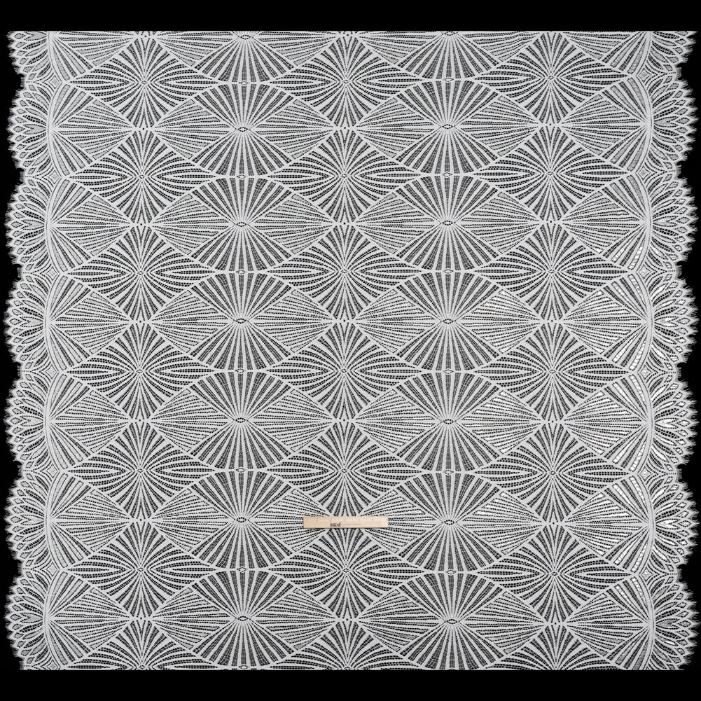 Metallic Lace Panel with Finished Edges - Silver and White Geometric Starburst