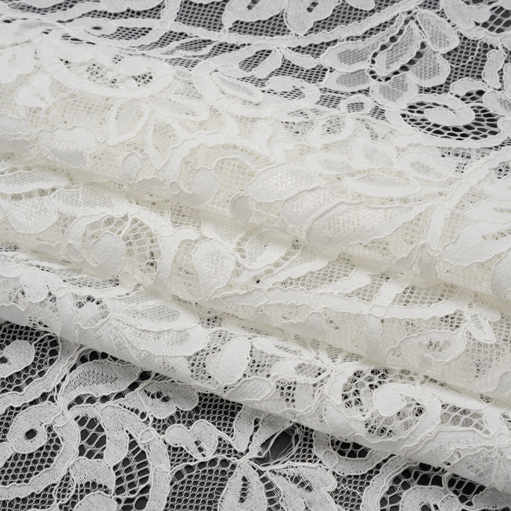 Corded Lace with Finished Edges - Ivory Flowering Vines