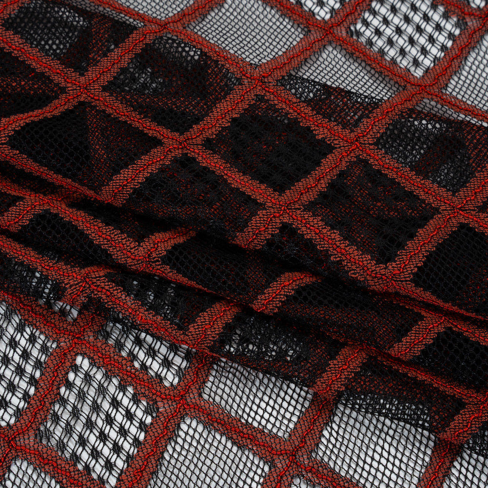 Corded Lace with Little Scalloped Finished Edges - Red and Black Diamond Lattice