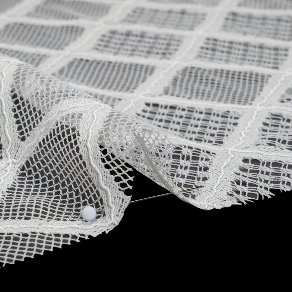 Corded Lace with Little Scalloped Finished Edges - Ivory Diamond Lattice