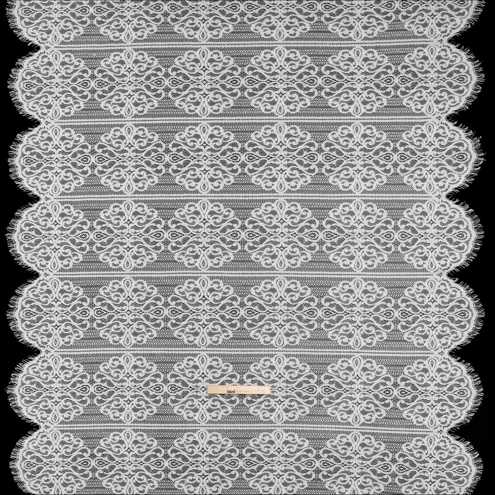Corded Lace with Fringed and Scalloped Edges - Ivory Vine Stripes