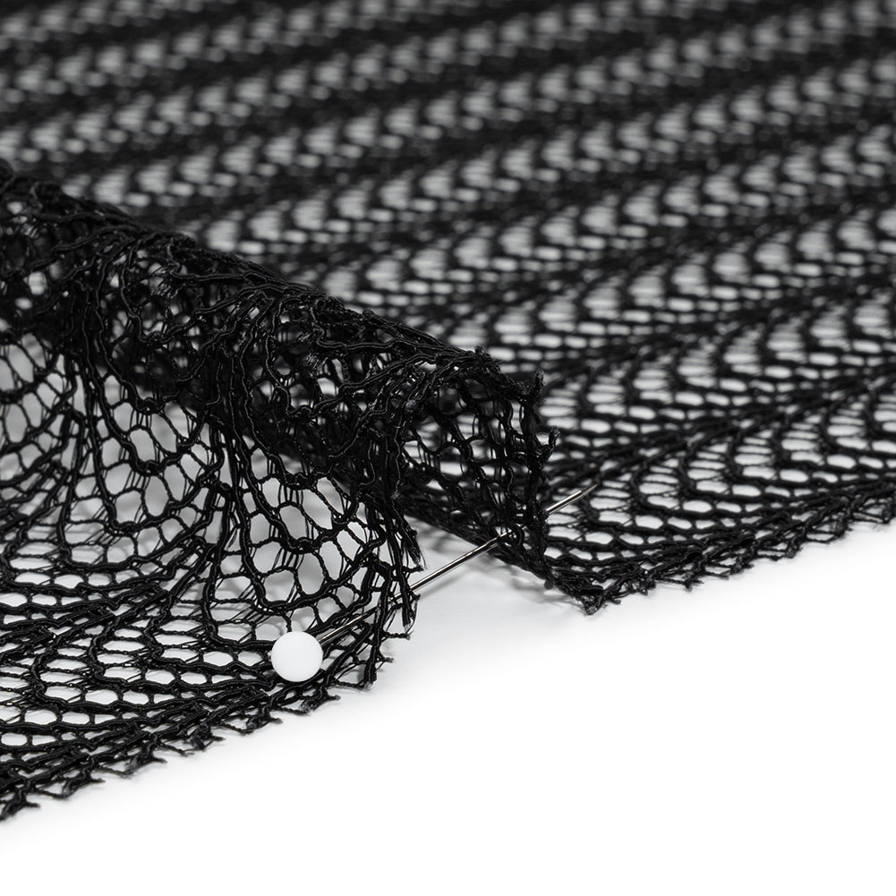 Rayon and Nylon Corded Lace with Little Scallop Finished Edges - Black Archway Stripes