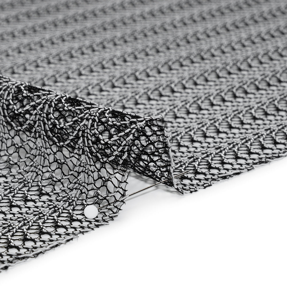 Rayon and Nylon Corded Lace with Little Scallop Finished Edges - Black and White Archway Stripes