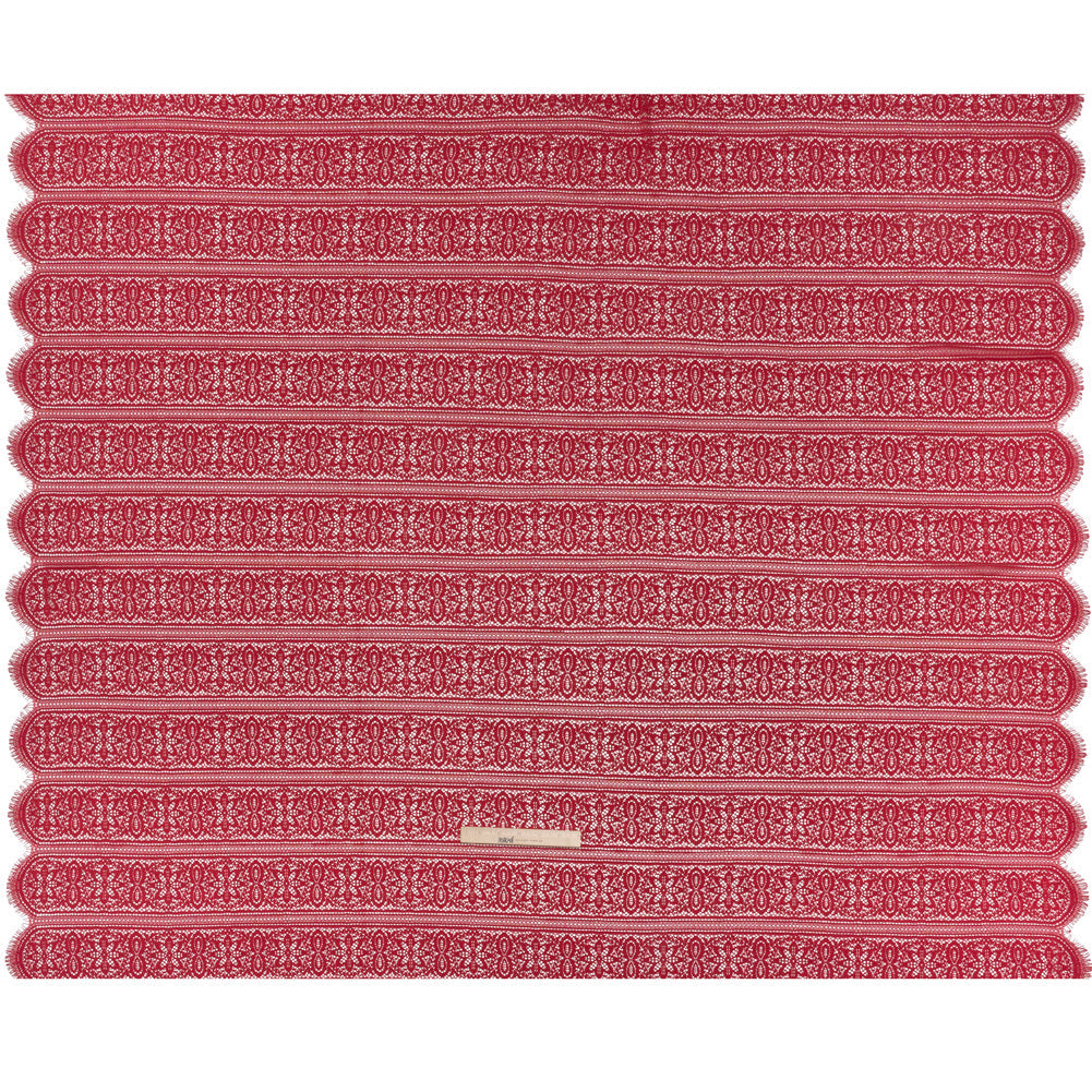Re-Embroidered Lace with Finished Edges - Red Bug Floral Medallion Stripes
