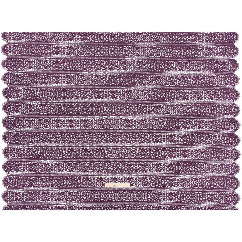 Re-Embroidered Lace with Finished Edges - Shadow and Purple Floral Medallion Stripes