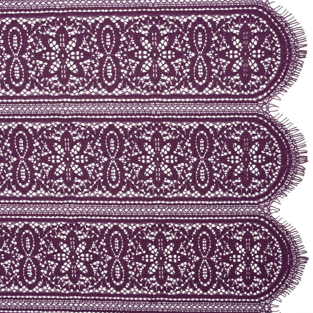 Re-Embroidered Lace with Finished Edges - Shadow and Purple Floral Medallion Stripes