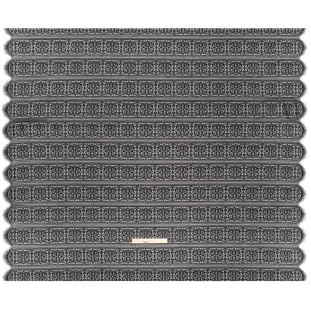 Re-Embroidered Lace with Finished Edges - Black Floral Medallion Stripes