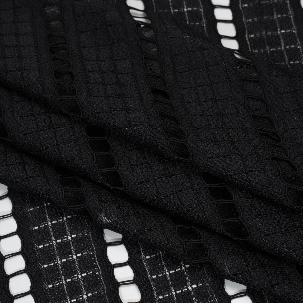 Corded Lace - Black Squares and Stripes