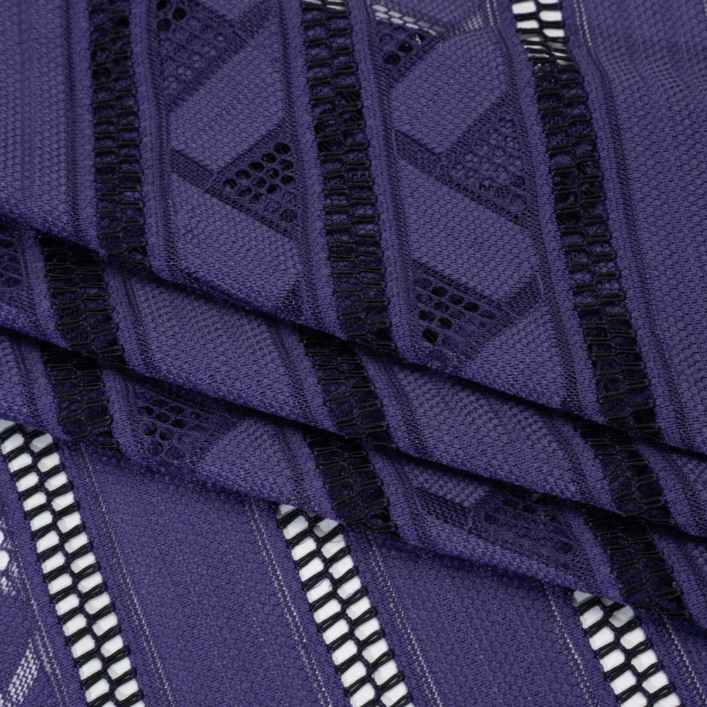 Corded Lace - Violet and Black Geometric Stripes