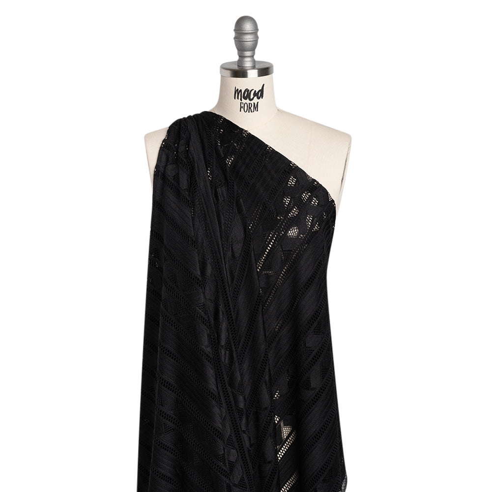 Corded Lace - Black Geometric Stripes