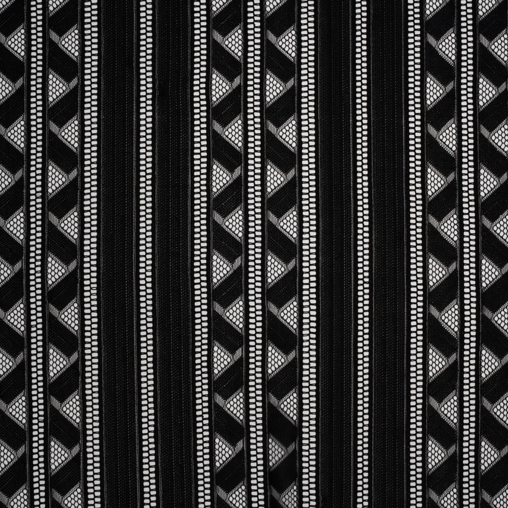 Corded Lace - Black Geometric Stripes