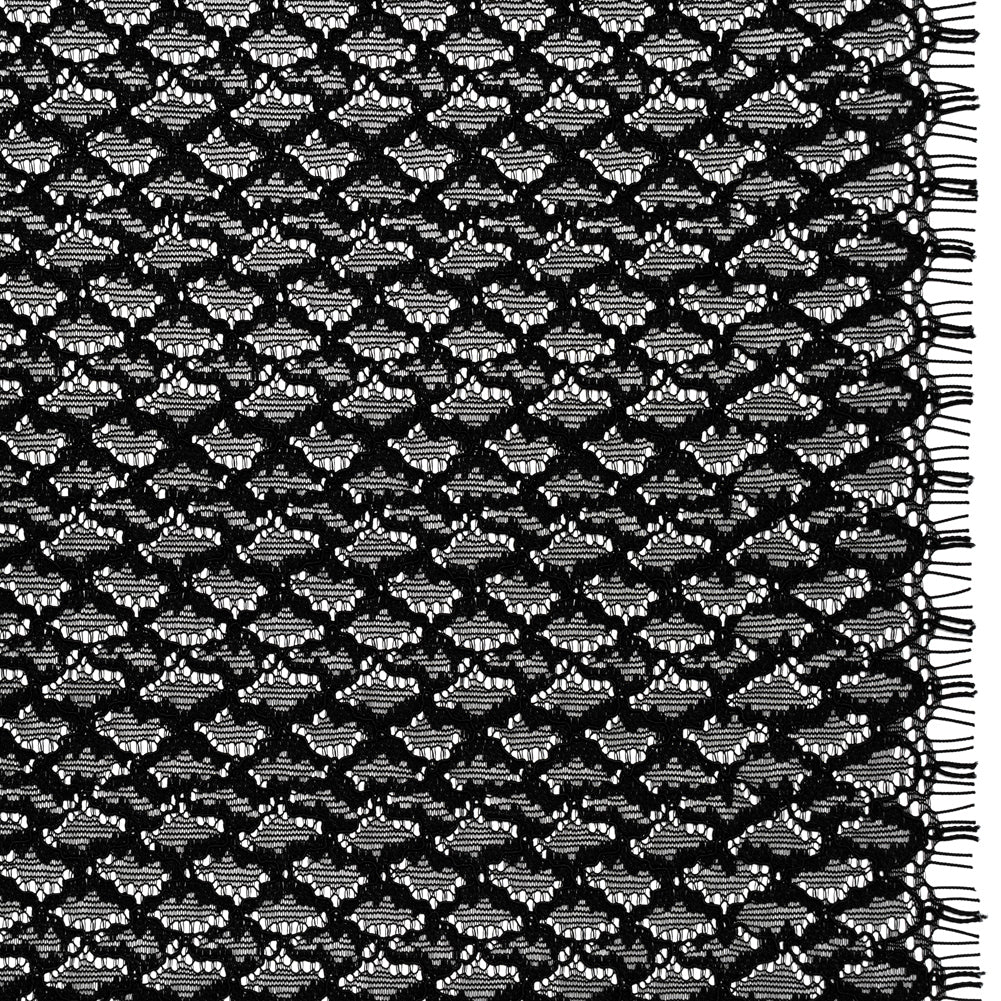 Corded Lace with Finished Eyelash Edges - Black Diamond Lattice