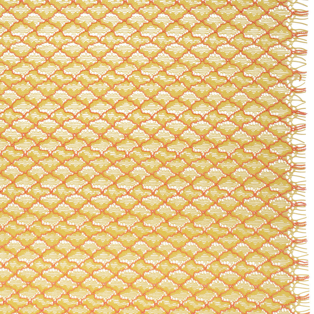 Corded Lace with Finished Eyelash Edges - Chartreuse and Confetti Pink Diamond Lattice