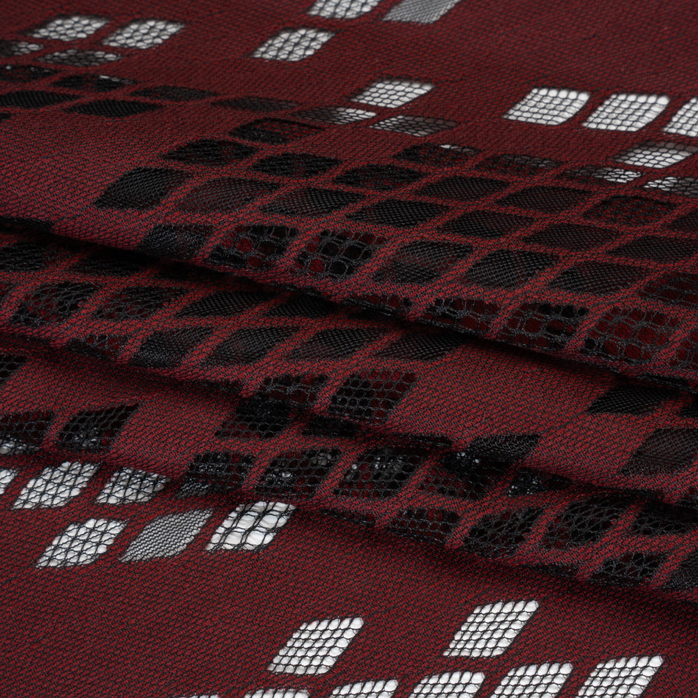 Raschel Lace with Eyelash Fringe Edges - Black and Chocolate Diamond Argyle