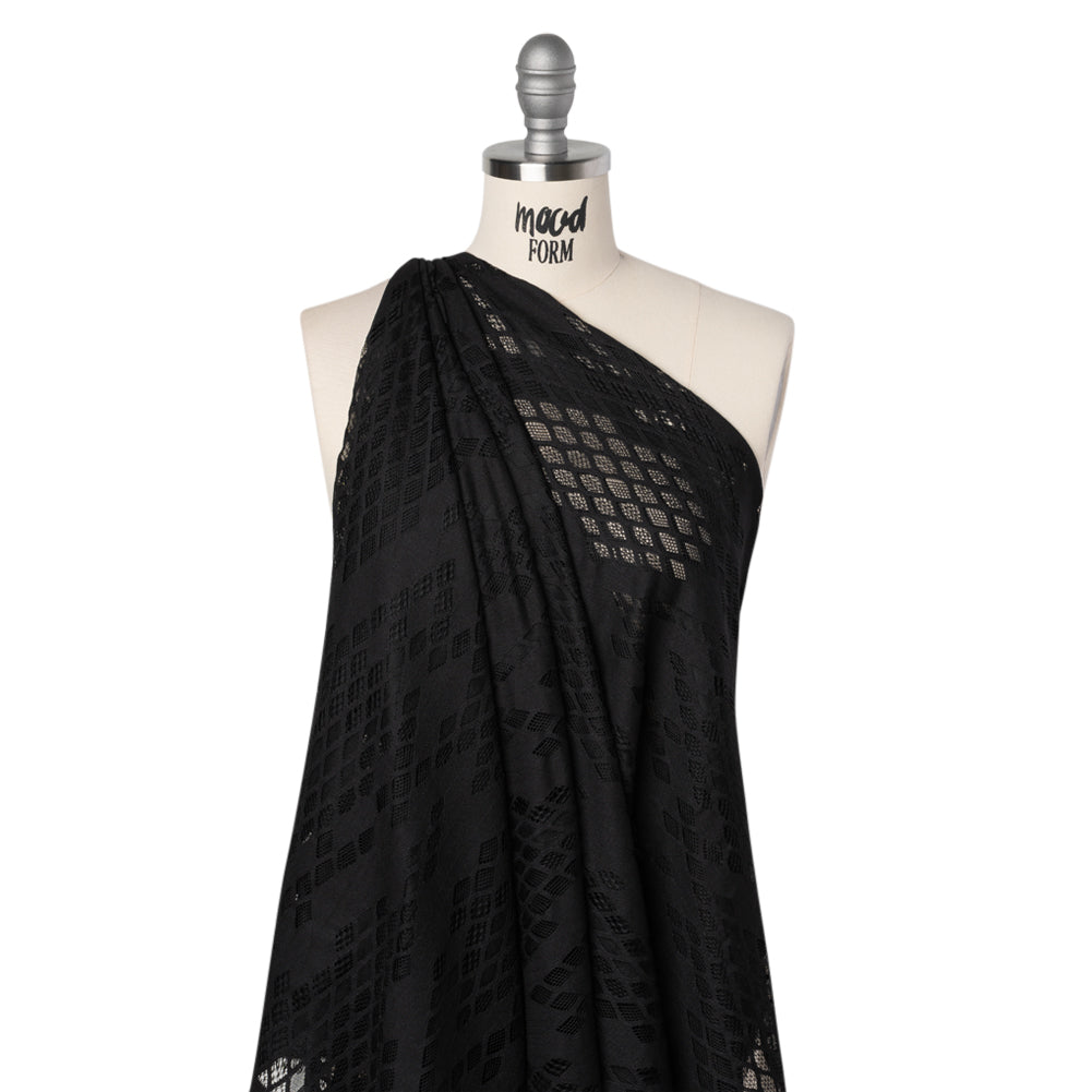 Raschel Lace with Eyelash Fringe Edges - Black Diamond Argyle