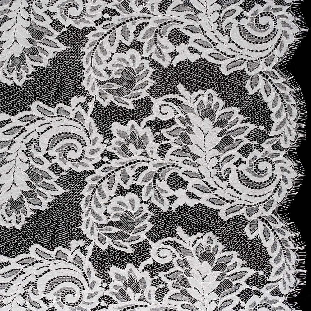 Corded Lace with Finished Scalloped Edges - Ivory Flowers and Leaves