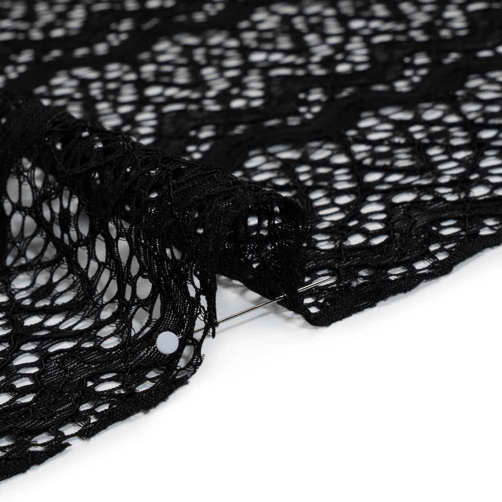 Corded Lace with Eyelash Fringe Edges - Black Zig Zag Stripes