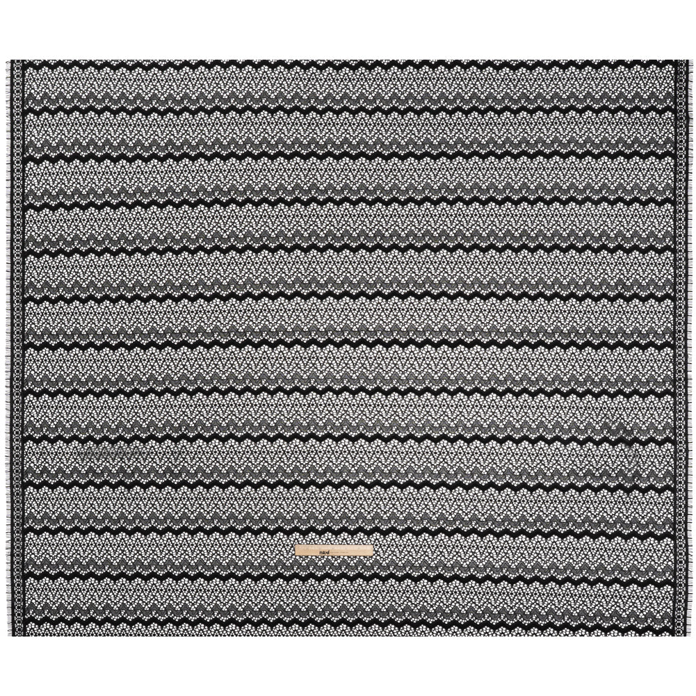 Corded Lace with Eyelash Fringe Edges - Black Zig Zag Stripes