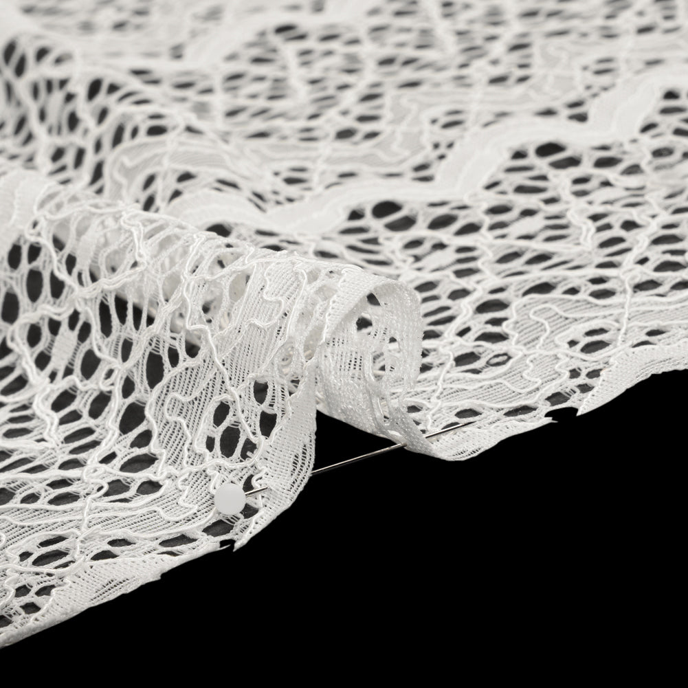 Corded Lace with Eyelash Fringe Edges - Ivory Zig Zag Stripes