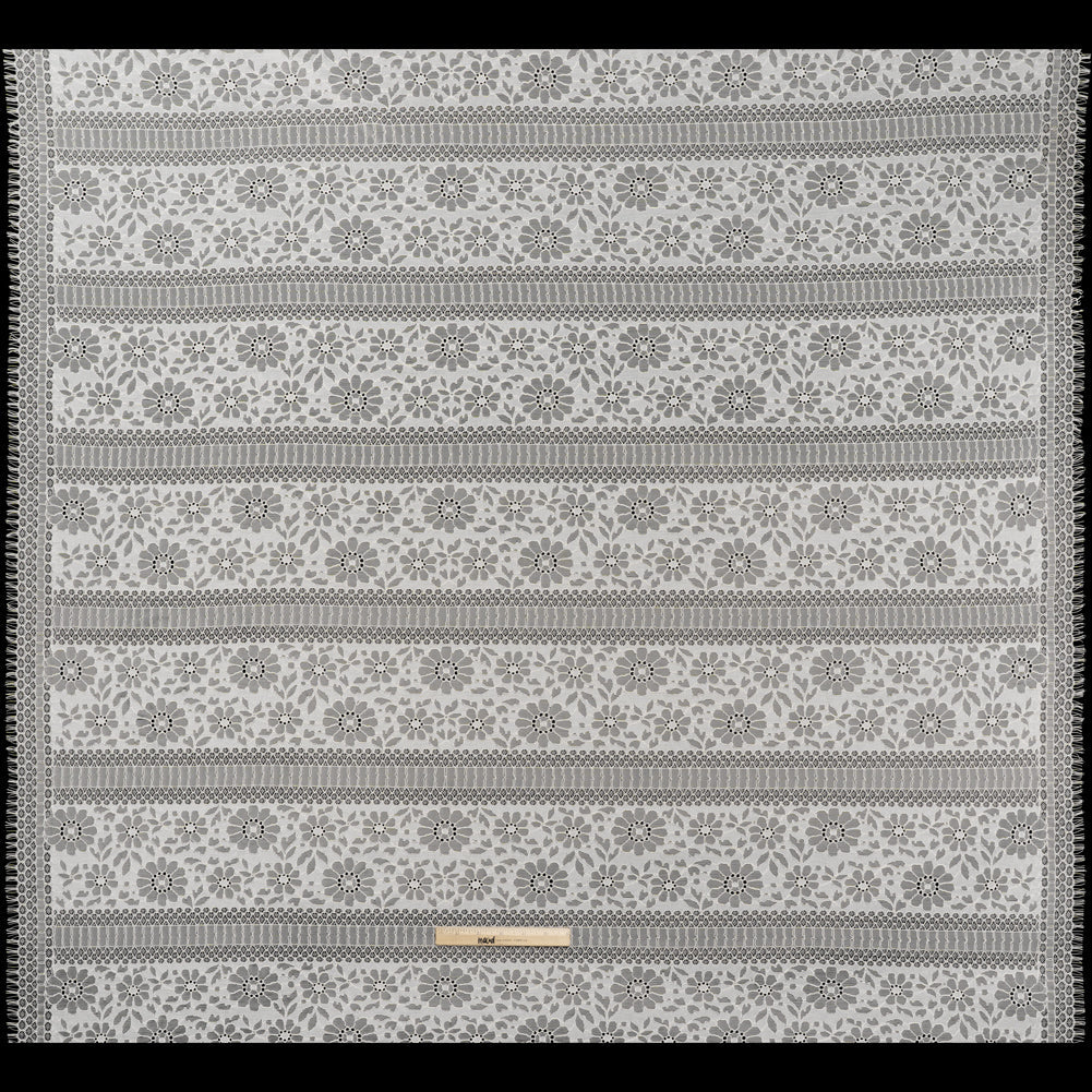 Corded Lace with Eyelash Fringe Edges - Ivory Floral and Geometric Stripes