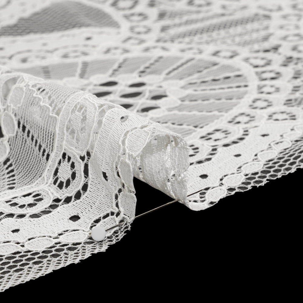 Corded Lace with Scalloped Fringe Edges - Ivory Geometric Lozenges