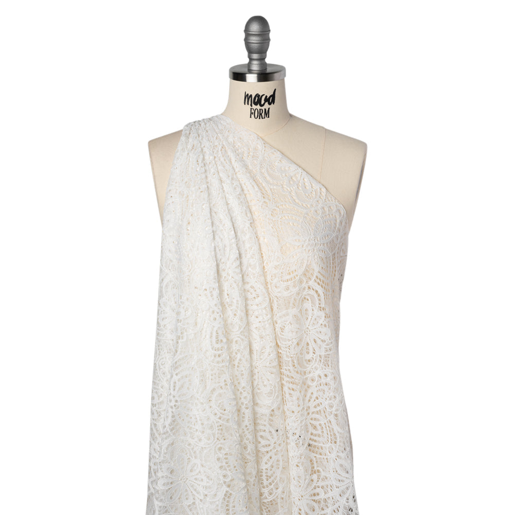 Corded Lace with Finished Edges - Ivory Radiant Floral