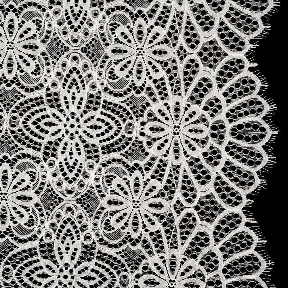 Corded Lace with Finished Edges - Ivory Radiant Floral