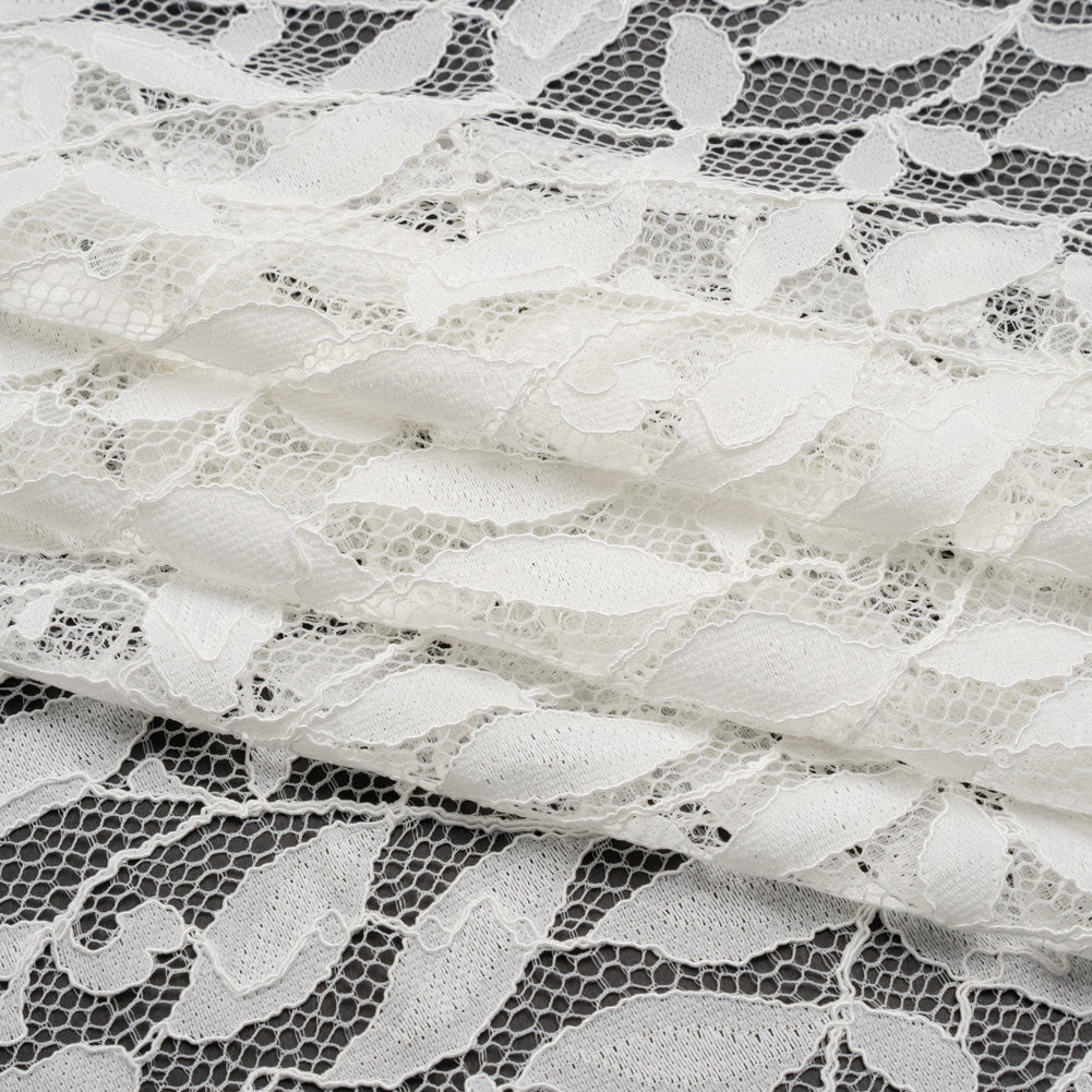 Corded Lace Panel with Finished Scalloped Edges - Ivory Leafy Stems