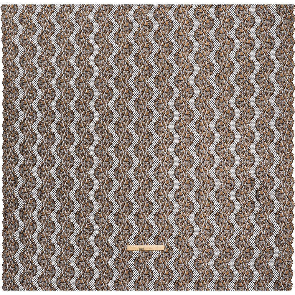 Raschel Lace with Organic Finished Edges - Black and Nude Abstract Wavy Stripes