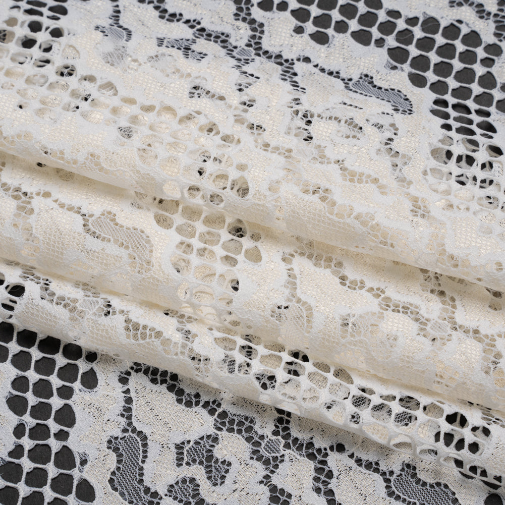 Raschel Lace with Organic Finished Edges - Ivory Abstract Wavy Stripes