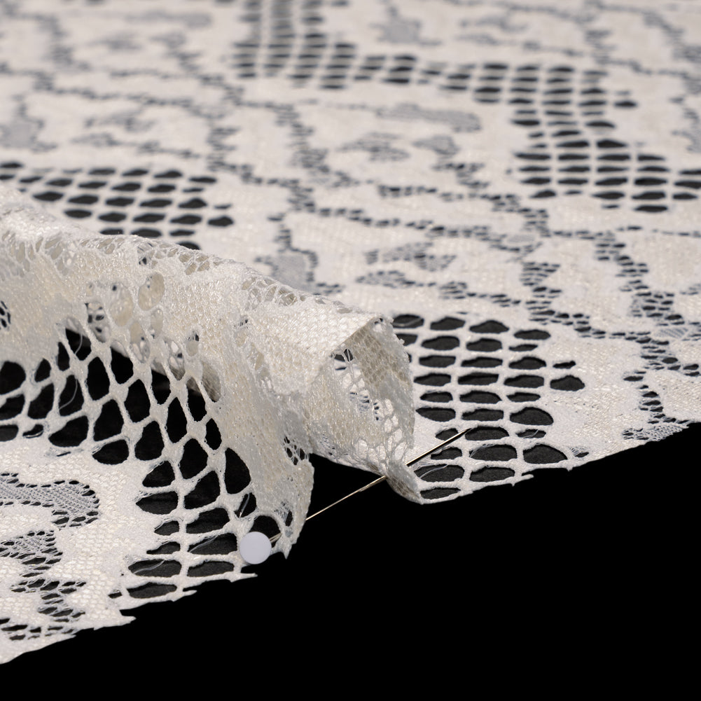 Raschel Lace with Organic Finished Edges - Ivory Abstract Wavy Stripes