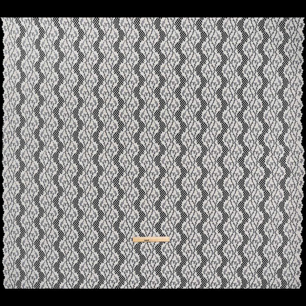 Raschel Lace with Organic Finished Edges - Ivory Abstract Wavy Stripes