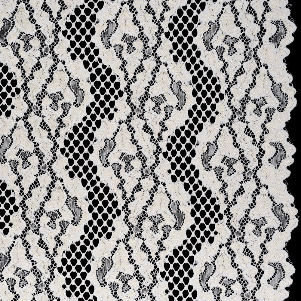 Raschel Lace with Organic Finished Edges - Ivory Abstract Wavy Stripes