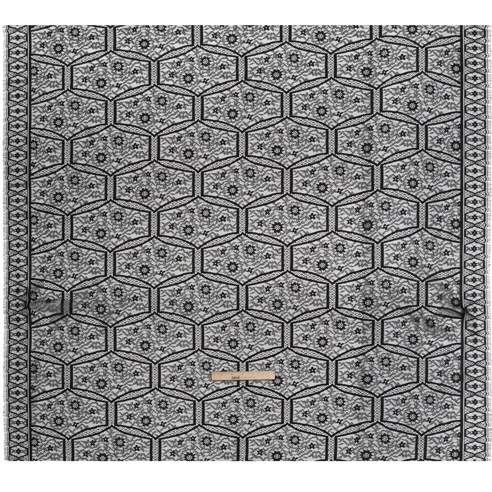 Raschel Lace Panel with Finished Edges - Black Geometric and Floral