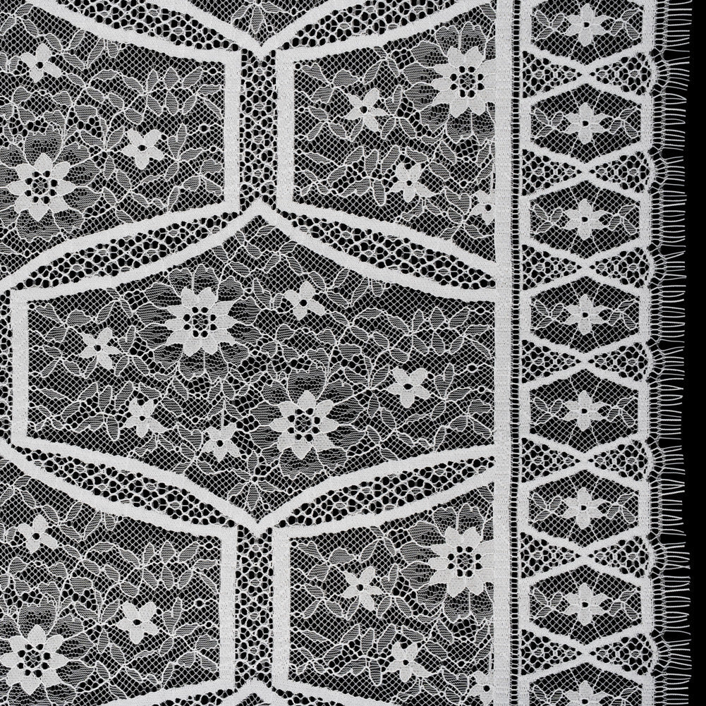 Raschel Lace Panel with Finished Edges - Ivory Geometric and Floral