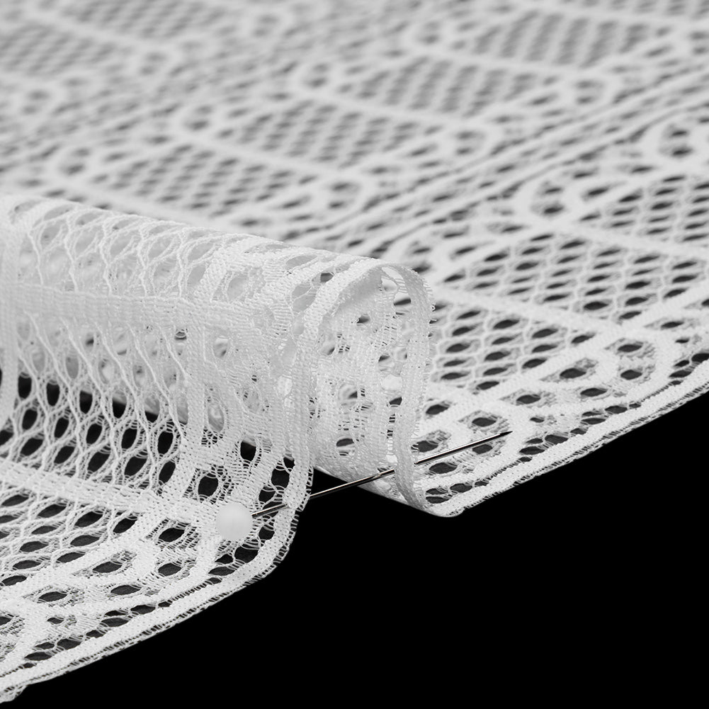 Raschel Lace Panel with Finished Edges - Ivory Geometric Rows of Windows