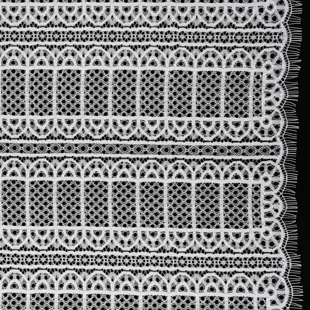 Raschel Lace Panel with Finished Edges - Ivory Geometric Rows of Windows