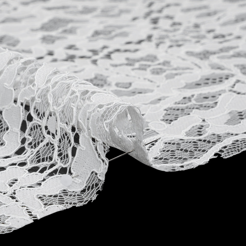 Corded Raschel Lace Panel with Finished Edges - Ivory All-Over Flowers and Leaves